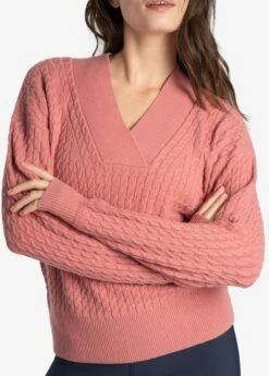 LOLE Camille V-Neck Sweater - Peony Heather -Draptura Sales LSW4354 K770 4 1900x