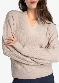 LOLE Camille V-Neck Sweater - Abalone Heather -Draptura Sales LSW4354 W435 4 1900x