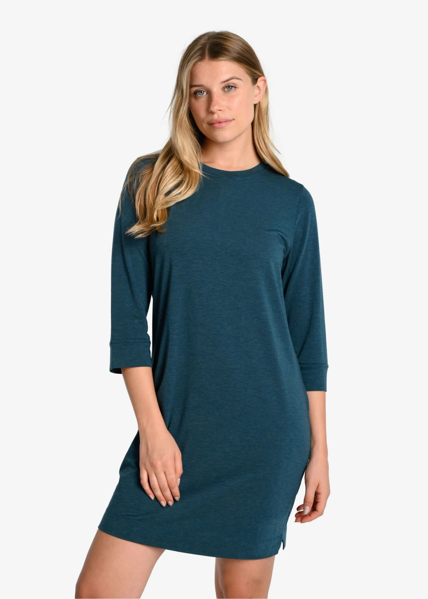 LOLE Performance Wool 3/4 Sleeve Dress - Fjord Blue 3 LOLE Performance Wool 3/4 Sleeve Dress - Fjord Blue - Image 2